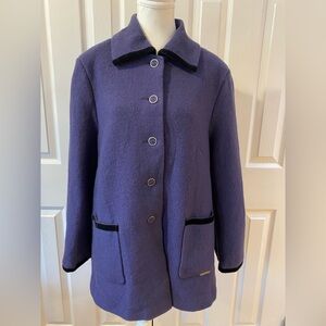 Geiger Deep Purple Boiled Wool Coat  Button Down Velvet Detail Size 40(8)